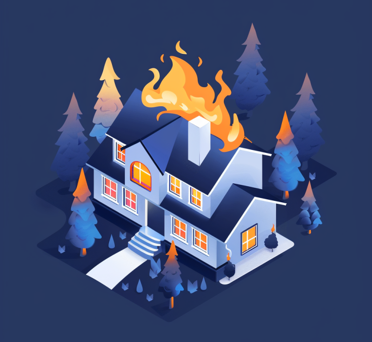 Isometric illustration of a house with visible smoke damage, highlighting areas Judd's Adjusting can assist with insurance claims